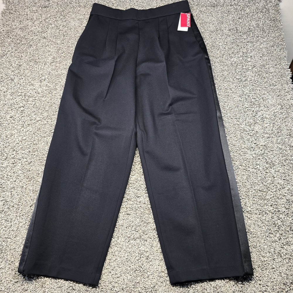 Spanx Ponte Pleated Barrel Leg Trouser Tuxedo Stripe Classic Black Size XL